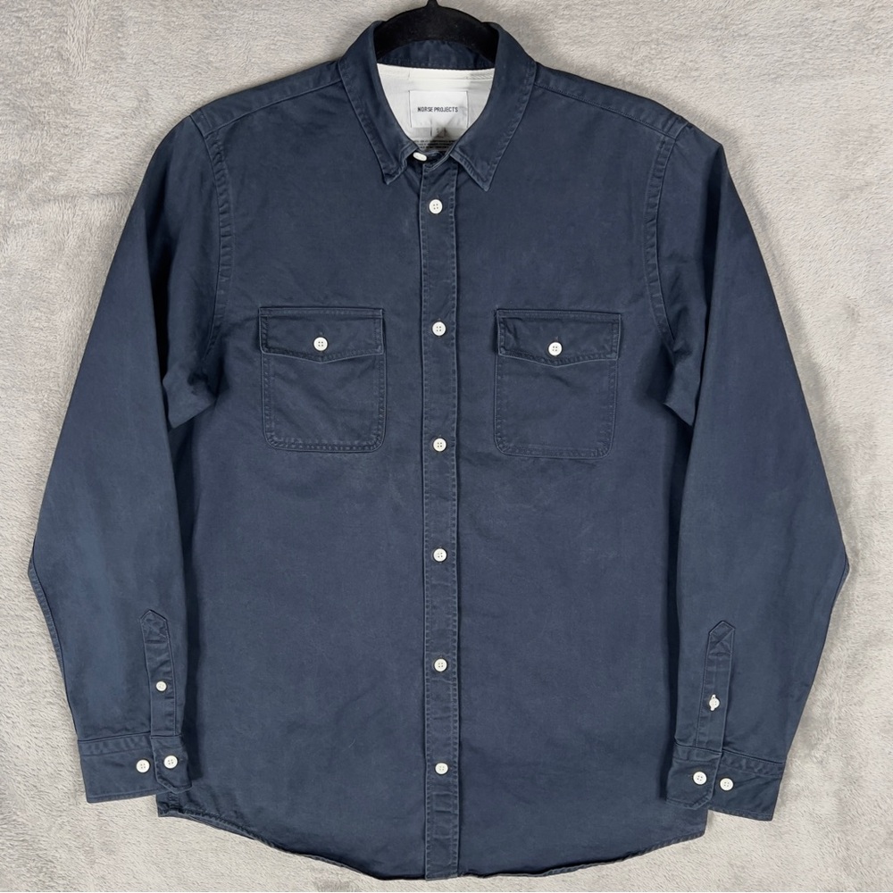 Norse Projects Villads Twill Button Down Shirt Men Small Cotton Long Sleeve Navy